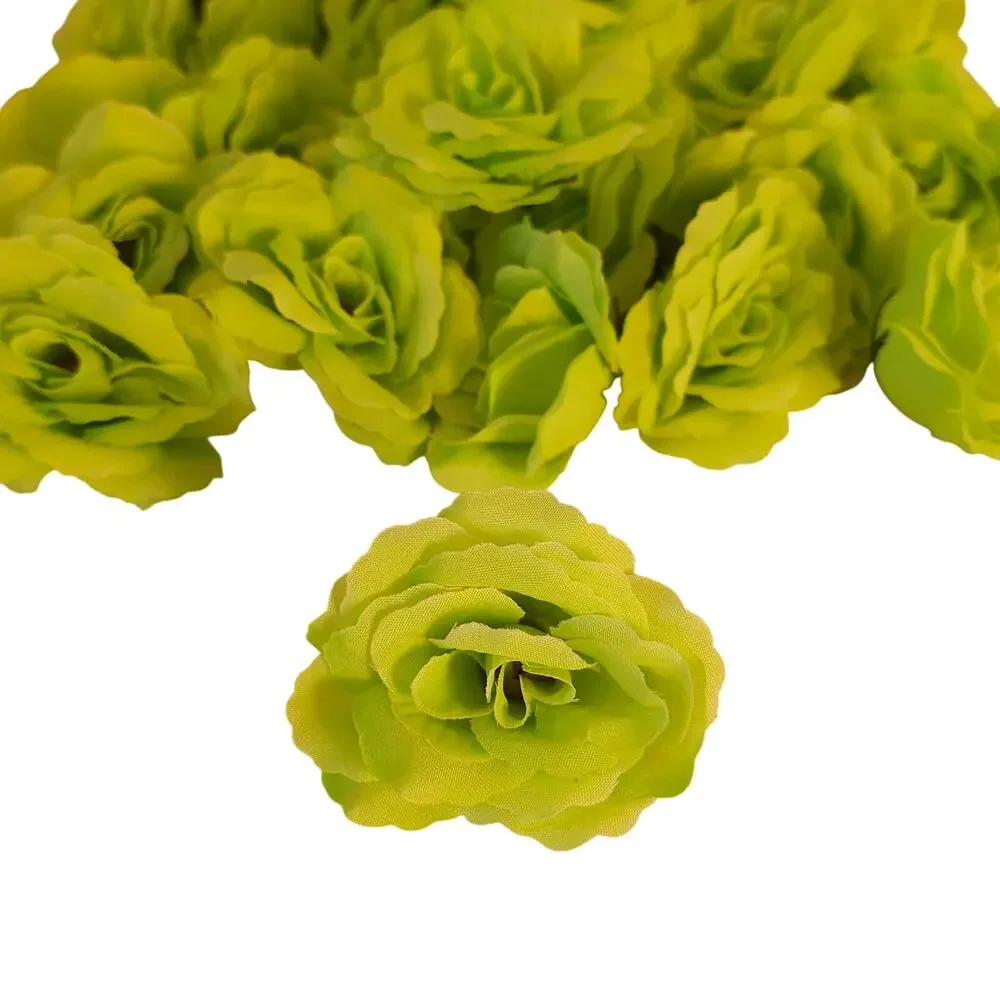 40 Lime Chartreuse Green Artificial Silk Rose Heads 3 Inch Wedding Craft Floral